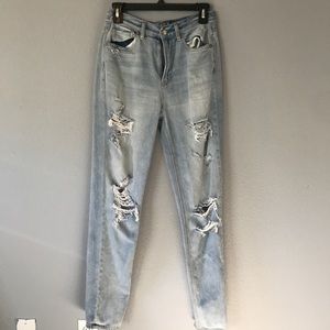 distressed light wash jeans